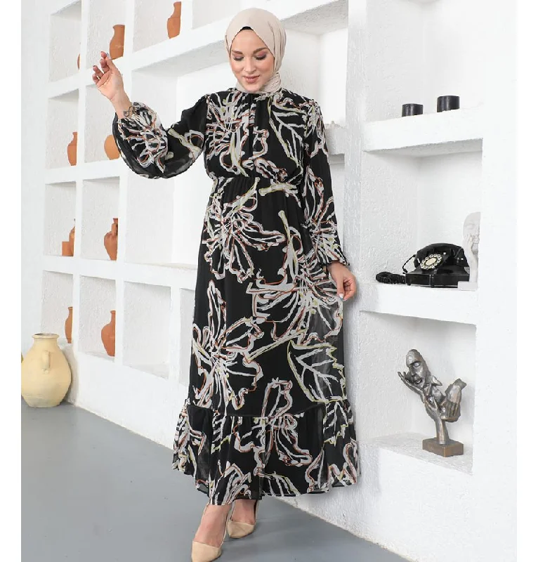 Modest Woman's Floral Abstract Dress 3115-23 - Black Wrap floral dresses