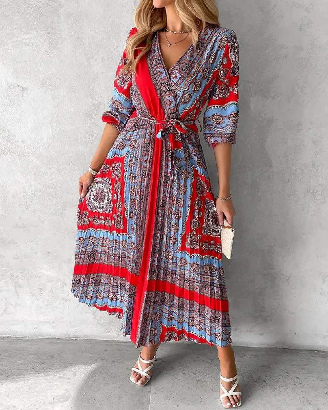 TRIBAL PRINT TIED DETAIL CASUAL DRESS Wedding guest floral dresses