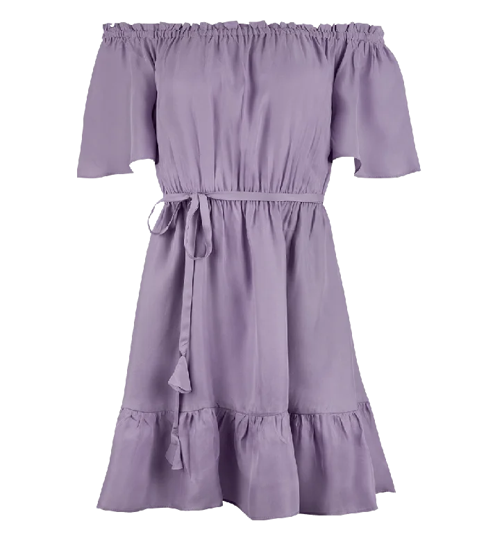 Aphrodite Off Shoulder Puff Sleeve Short Dress Lavender Mini Skirt Set